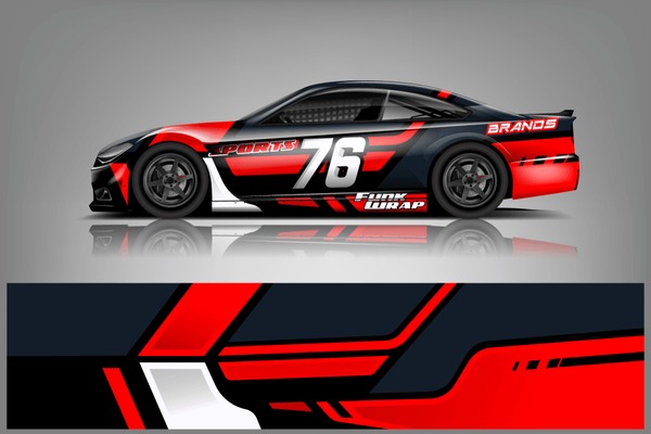 Car decal wrap design vector. Graphic abstract stripe racing background kit designs for wrap vehicle, race car, nascar car, rally, adventure and livery dekal