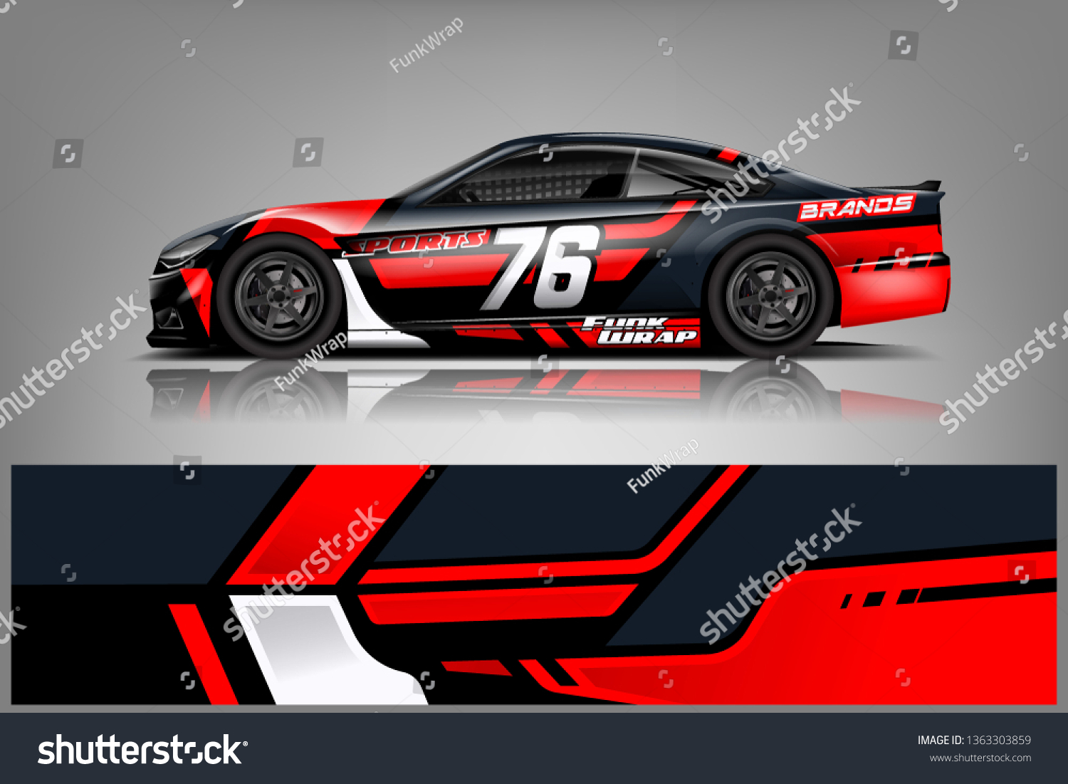 Car decal wrap design vector. Graphic abstract stripe racing background kit designs for wrap vehicle, race car, nascar car, rally, adventure and livery dekal