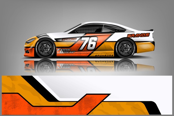 Car decal wrap design vector. Graphic abstract stripe racing background kit designs for wrap vehicle, race car, nascar car, rally, adventure and livery dekal
