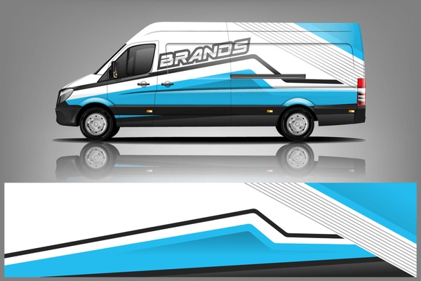Cargo van decal design vector. Graphic abstract stripe racing background kit designs for wrap vehicle, race car, branding car dekal