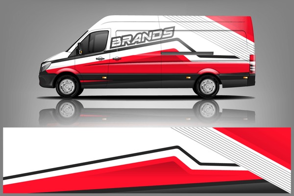 Cargo van decal design vector. Graphic abstract stripe racing background kit designs for wrap vehicle, race car, branding car dekal