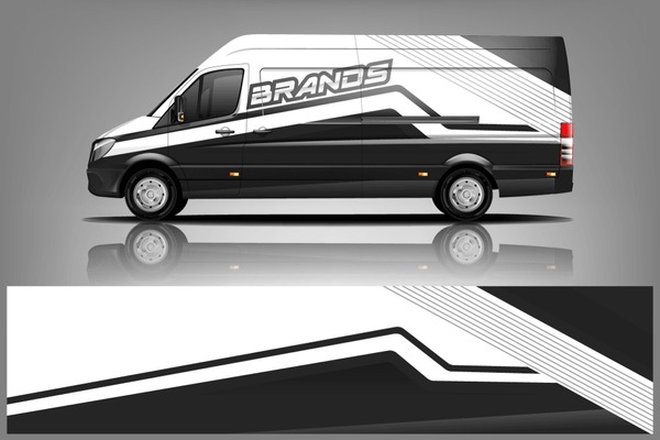 Cargo van decal design vector. Graphic abstract stripe racing background kit designs for wrap vehicle, race car, branding car dekal