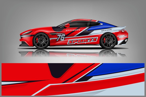 Car decal wrap design vector. Graphic abstract stripe racing background kit designs for wrap vehicle, race car, nascar car, rally, adventure and livery dekal