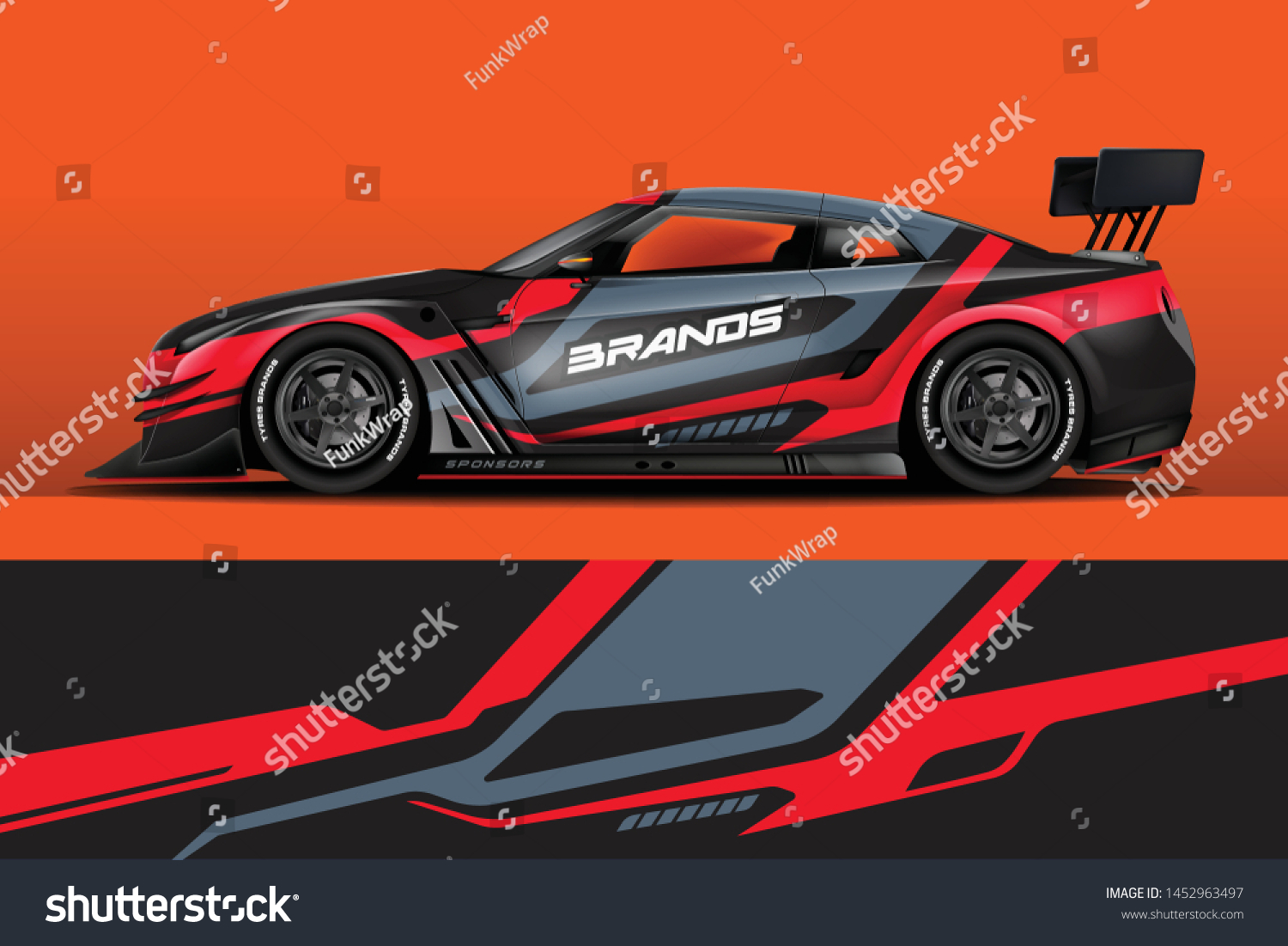 Car decal wrap design vector. Graphic abstract stripe racing background kit designs for vehicle, race car, rally, adventure and livery