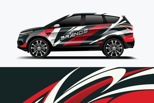 Company branding Car decal wrap design vector. Graphic abstract stripe racing background kit designs company car dekal