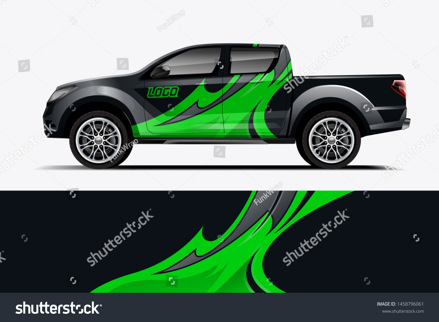 Truck wrap design vector. Graphic abstract stripe racing background kit designs for wrap vehicle, race car, rally, adventure and livery dekal