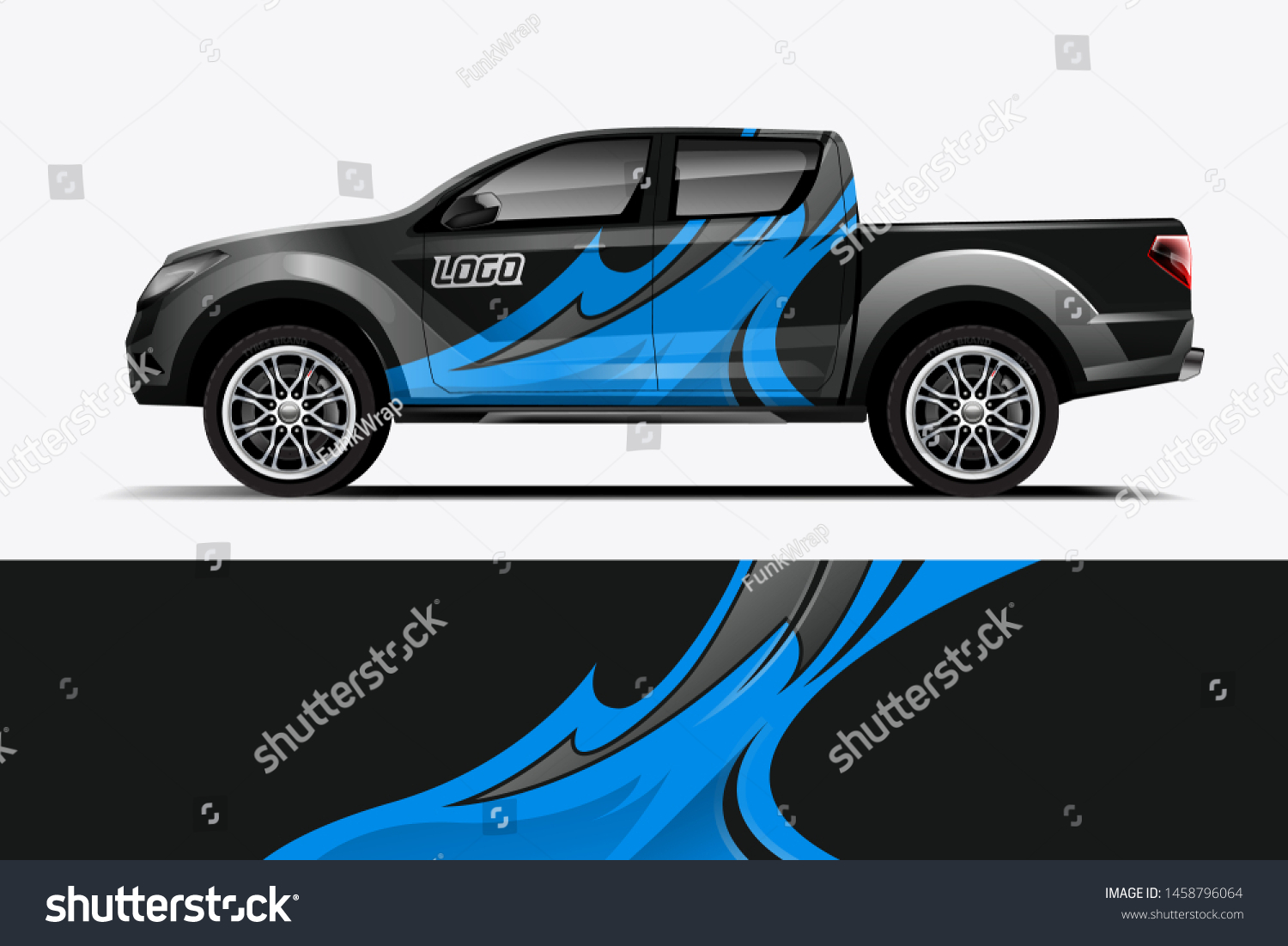 Truck wrap design vector. Graphic abstract stripe racing background kit designs for wrap vehicle, race car, rally, adventure and livery dekal