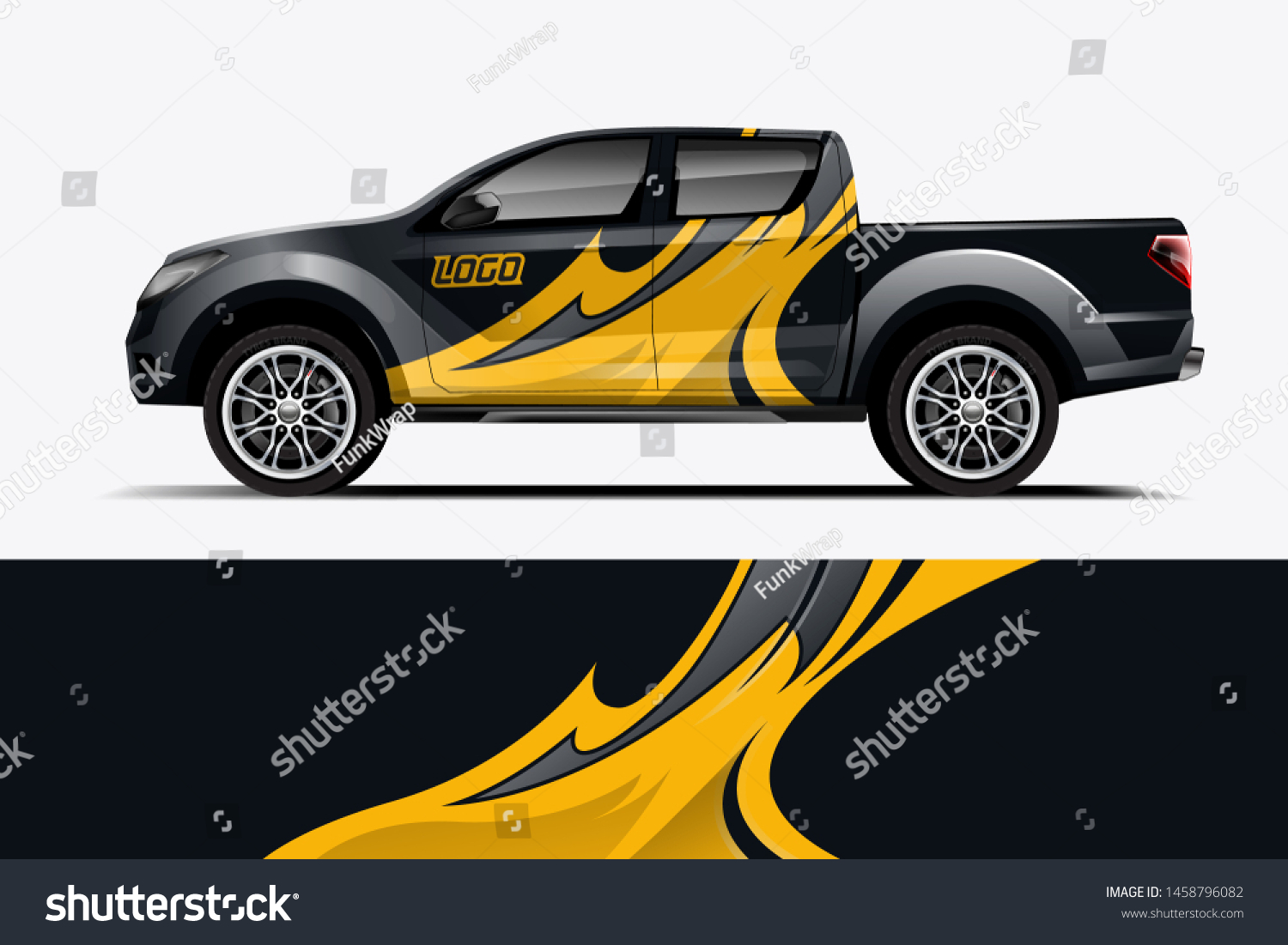 Truck wrap design vector. Graphic abstract stripe racing background kit designs for wrap vehicle, race car, rally, adventure and livery dekal