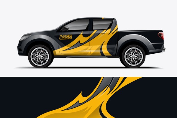 Truck wrap design vector. Graphic abstract stripe racing background kit designs for wrap vehicle, race car, rally, adventure and livery dekal