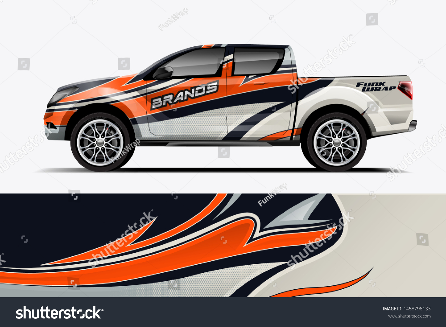 Truck wrap design vector. Graphic abstract stripe racing background kit designs for wrap vehicle, race car, rally, adventure and livery dekal