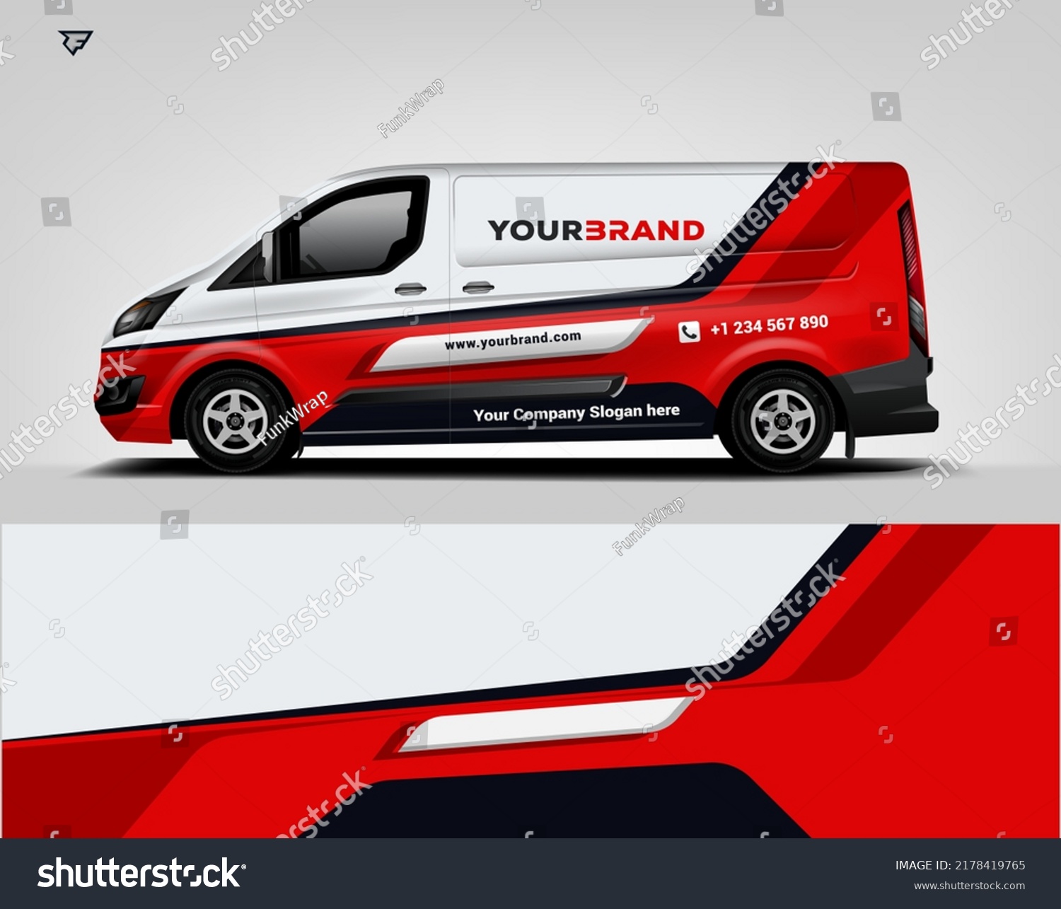 Red Van Wrap Design. Abstract geometric van wrap printable file eps10.