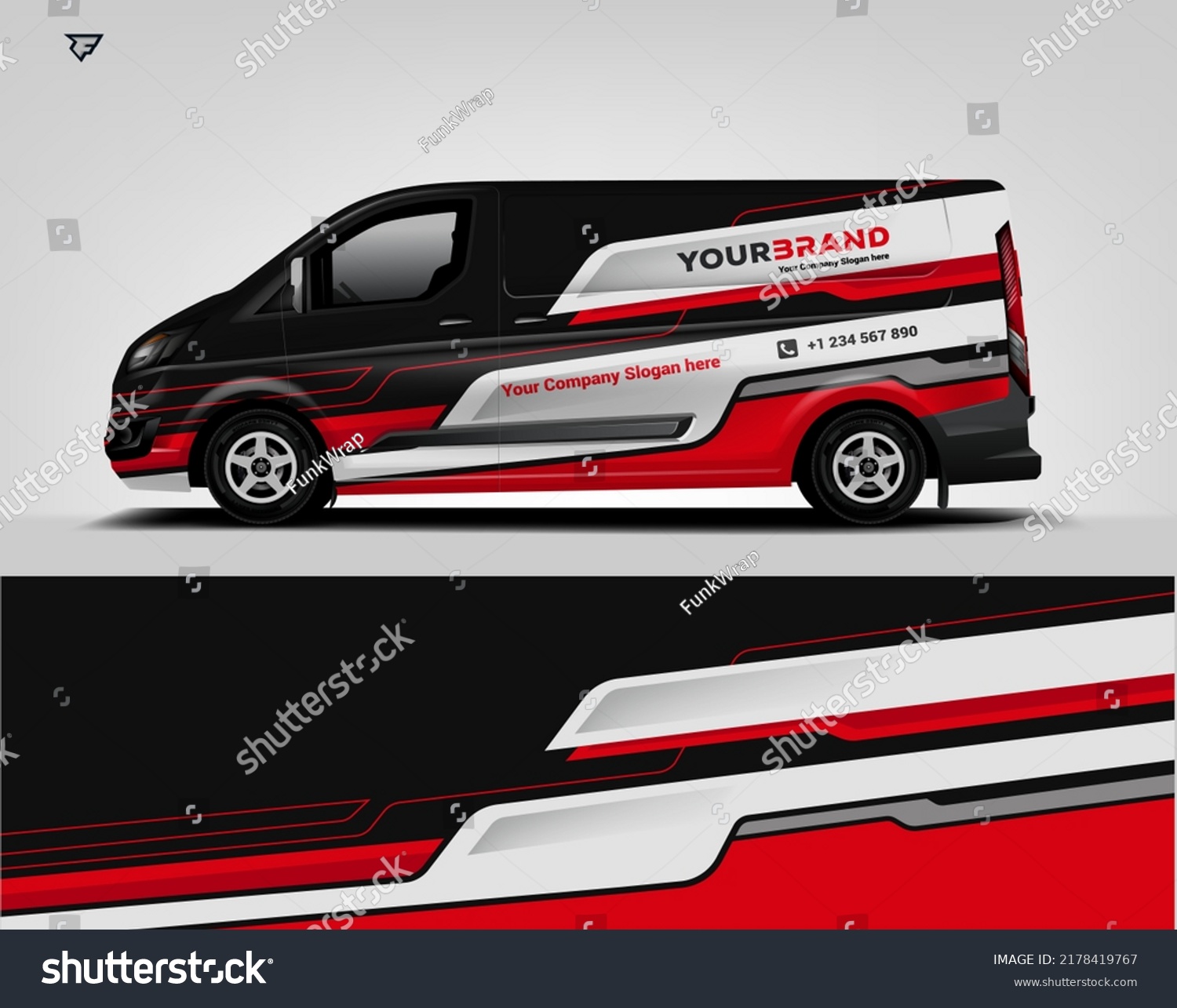 Red Van Wrap Design. Abstract geometric van wrap printable file eps10.