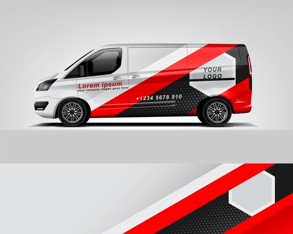 Red Van Wrap Design. Abstract geometric van wrap printable file eps10 dekal
