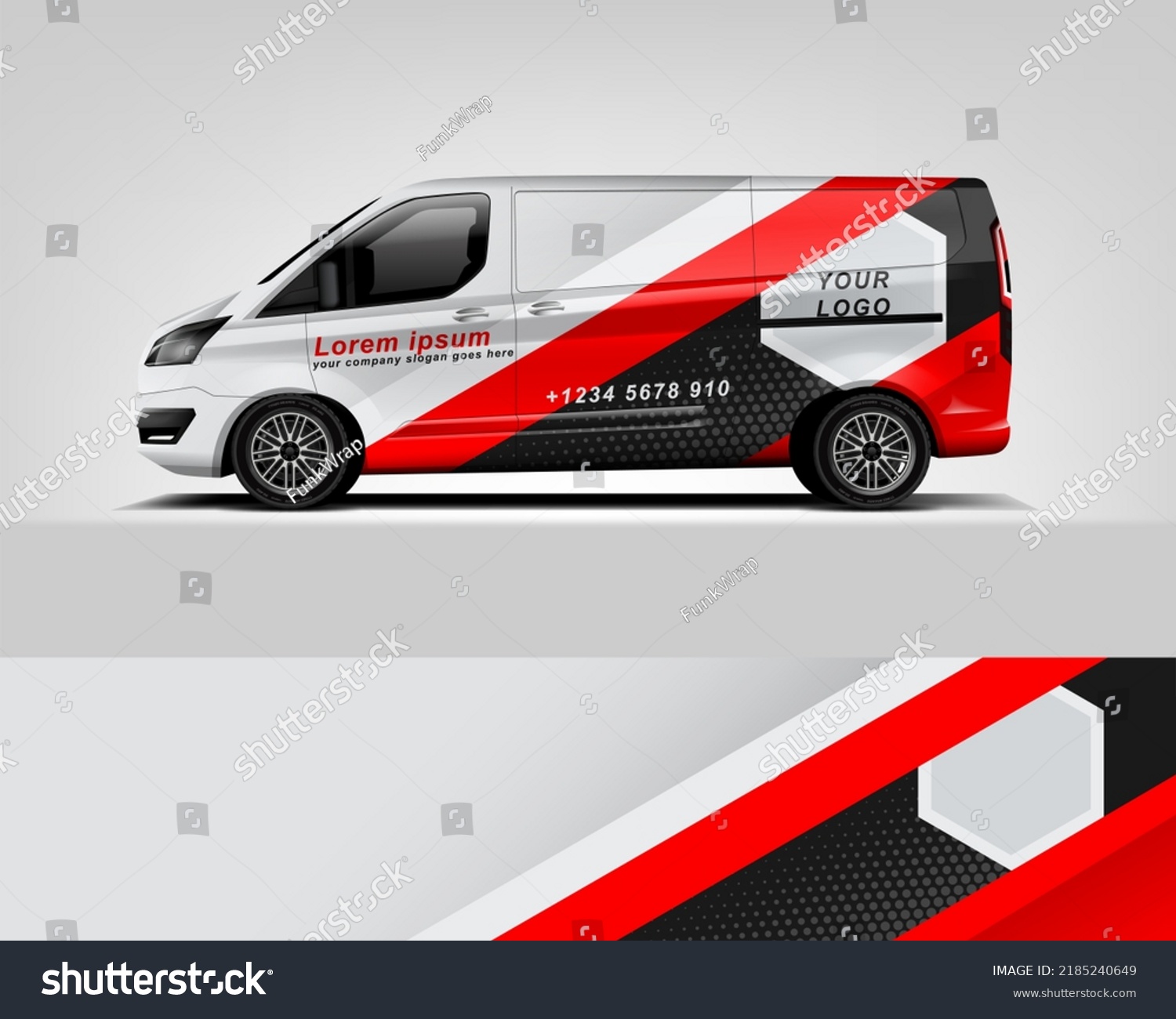 Red Van Wrap Design. Abstract geometric van wrap printable file eps10 dekal