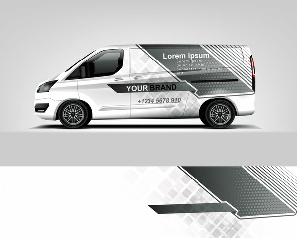 Red Van Wrap Design. Abstract geometric van wrap printable file eps10 dekal