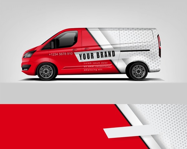 Red Van Wrap Design. Abstract geometric van wrap printable file eps10 dekal