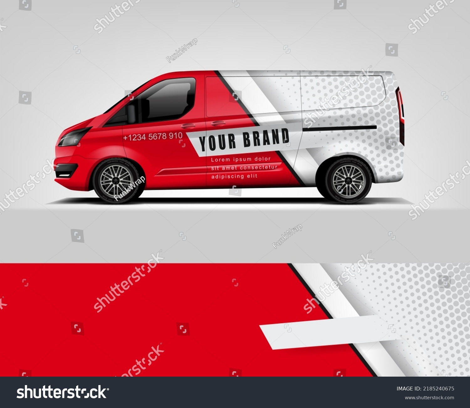 Red Van Wrap Design. Abstract geometric van wrap printable file eps10 dekal