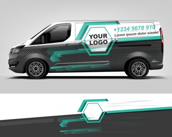 Red Van Wrap Design. Abstract geometric van wrap printable file eps10 dekal