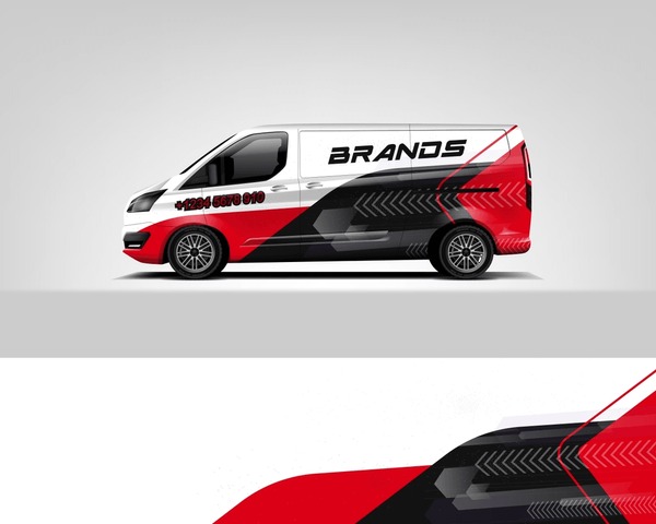 Red Van Wrap Design. Abstract geometric van wrap printable file eps10 dekal