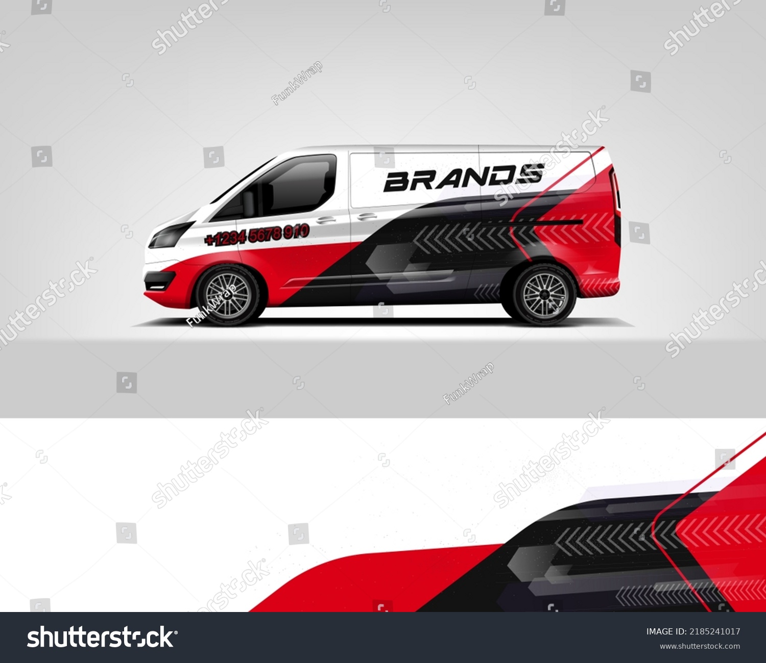 Red Van Wrap Design. Abstract geometric van wrap printable file eps10 dekal