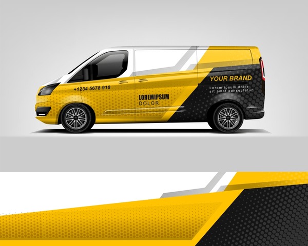 Red Van Wrap Design. Abstract geometric van wrap printable file eps10 dekal