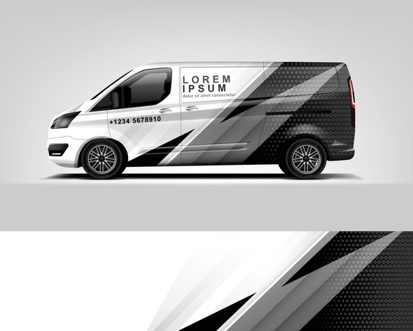 Red Van Wrap Design. Abstract geometric van wrap printable file eps10 dekal
