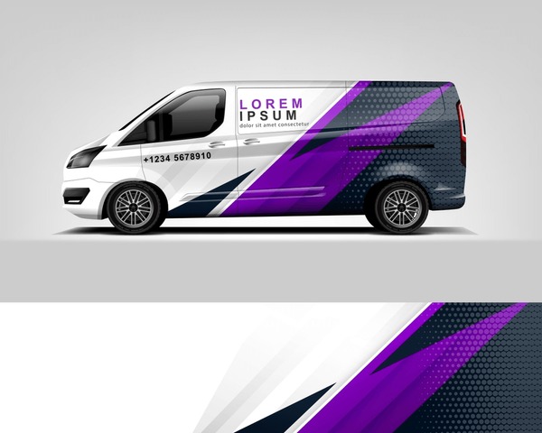 Red Van Wrap Design. Abstract geometric van wrap printable file eps10 dekal