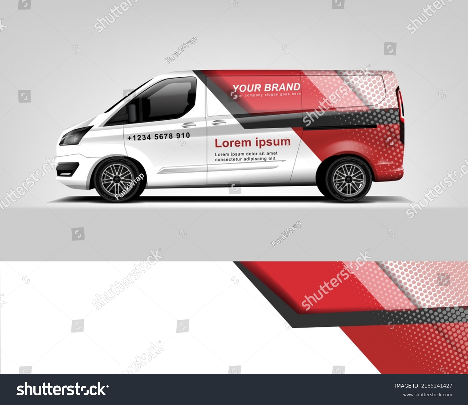 Red Van Wrap Design. Abstract geometric van wrap printable file eps10 dekal
