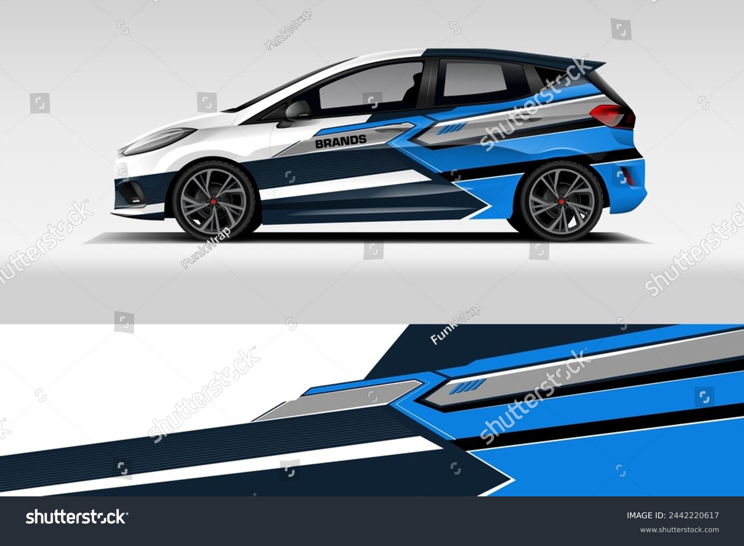Car decal design vector. Graphic abstract stripe racing background kit designs for wrap vehicle, race car, rally, adventure and livery dekal