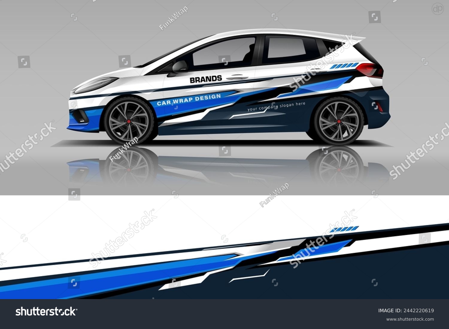 Car decal design vector. Graphic abstract stripe racing background kit designs for wrap vehicle, race car, rally, adventure and livery dekal