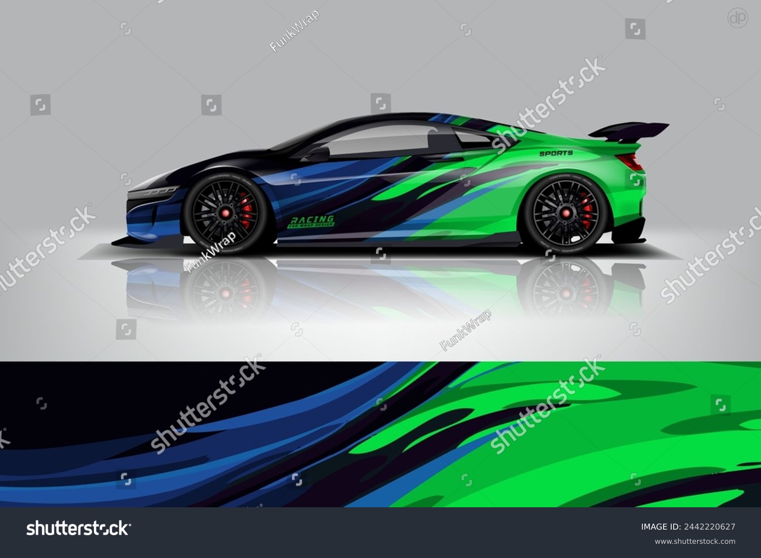 Car decal design vector. Graphic abstract stripe racing background kit designs for wrap vehicle, race car, rally, adventure and livery dekal